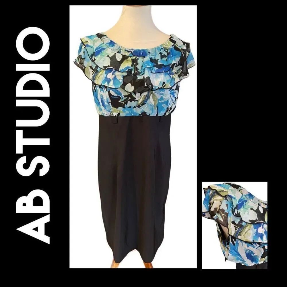 AB Studio Multi-Color Floral Design Dress Size 12-EUC